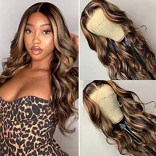 Body Wave Lace Front Wig Human Hair 13x4 Ombre Lace Front Wigs Human Hair Highlight 150% High Density 4/27 Highlight Color Wigs Pre Plucked with Baby Hair (20 Inch)