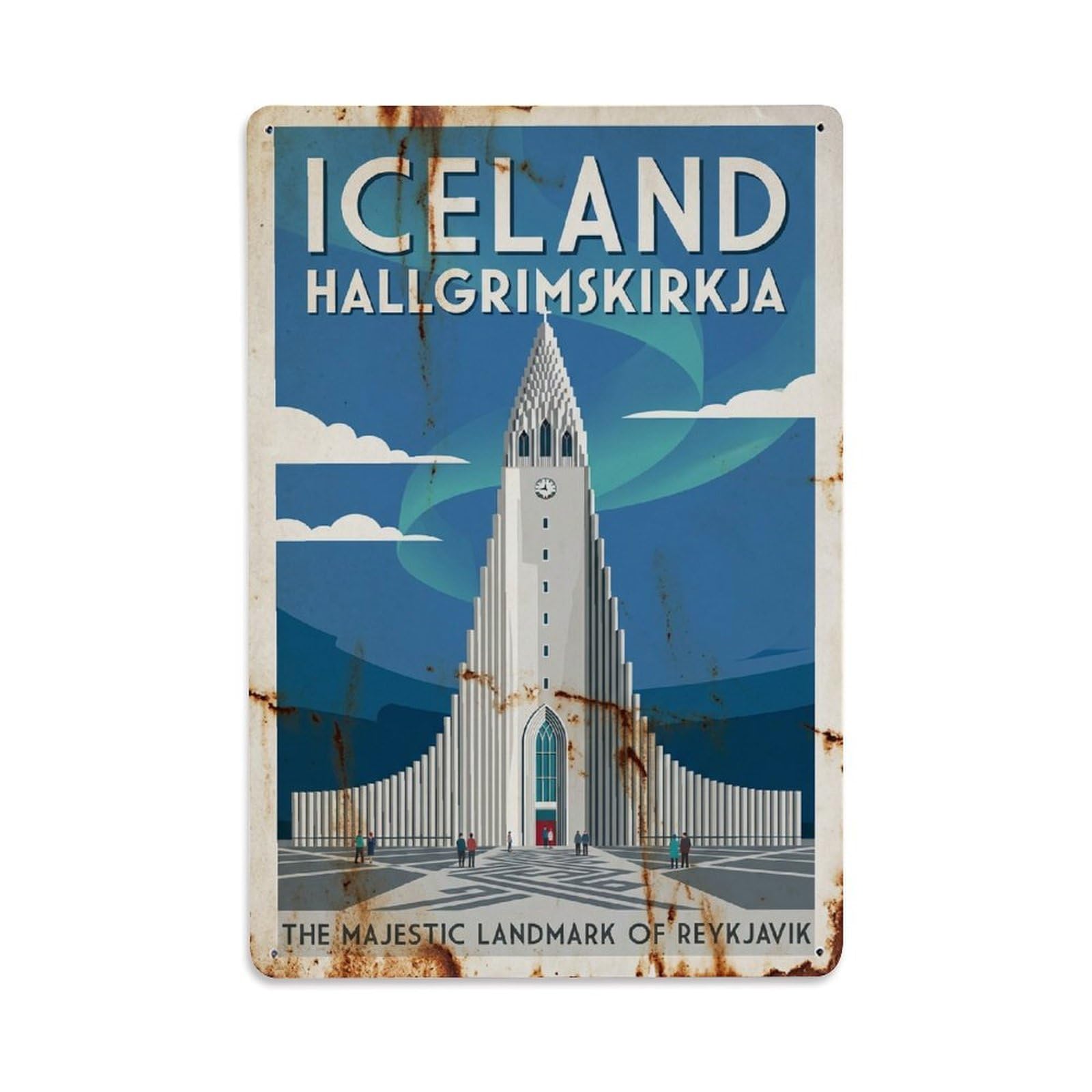 Vintage Travel Hallgrimskirkja Iceland Metal Tin Sign Plaque Wall Decor for Cafe, Club Bar, Office, Home Garden Metal Poster 8x12Inch