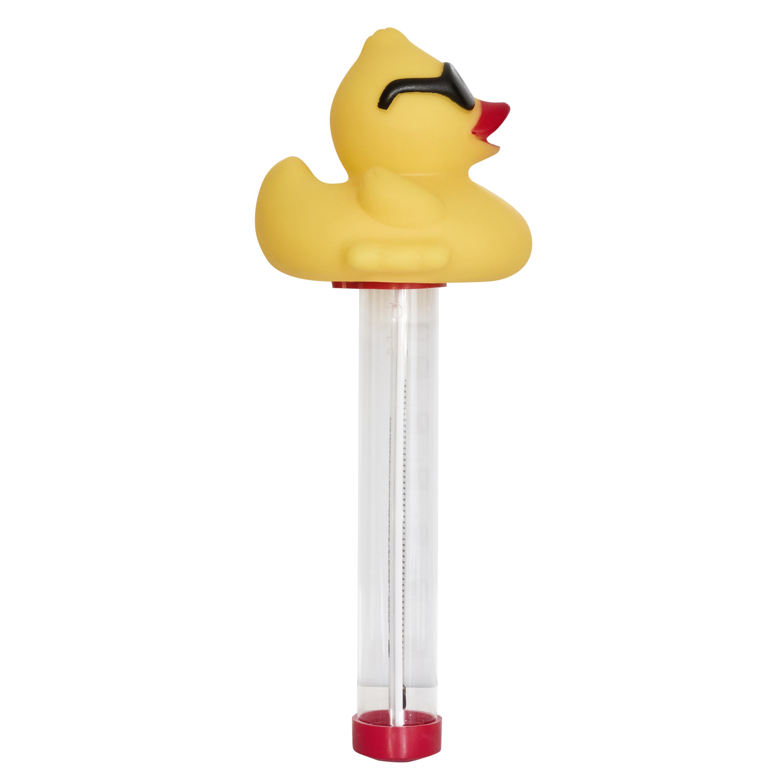 TFA Dostmann Analoges Poolthermometer mit Badeente schwimmend, 40.2006, für Pool, Teich, Whirlpool, Eisbaden, witzig, für Garten, mit Befestigungsleine, Wassertemperatur messen, rot, gelb