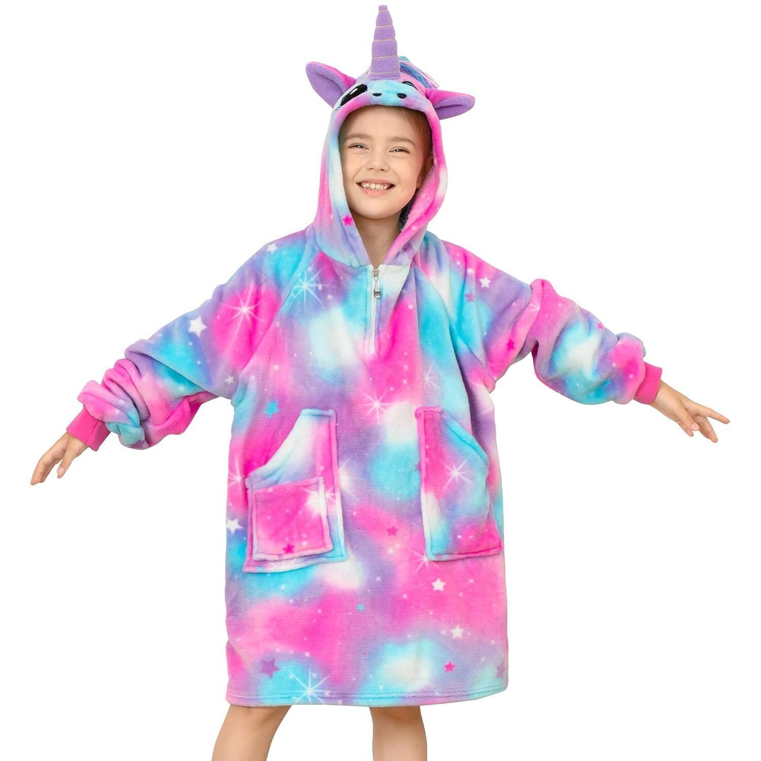 Kids Unicorn Hoodie Blanket Age 8-12 Oversized Sherpa Fleece Oodie Style