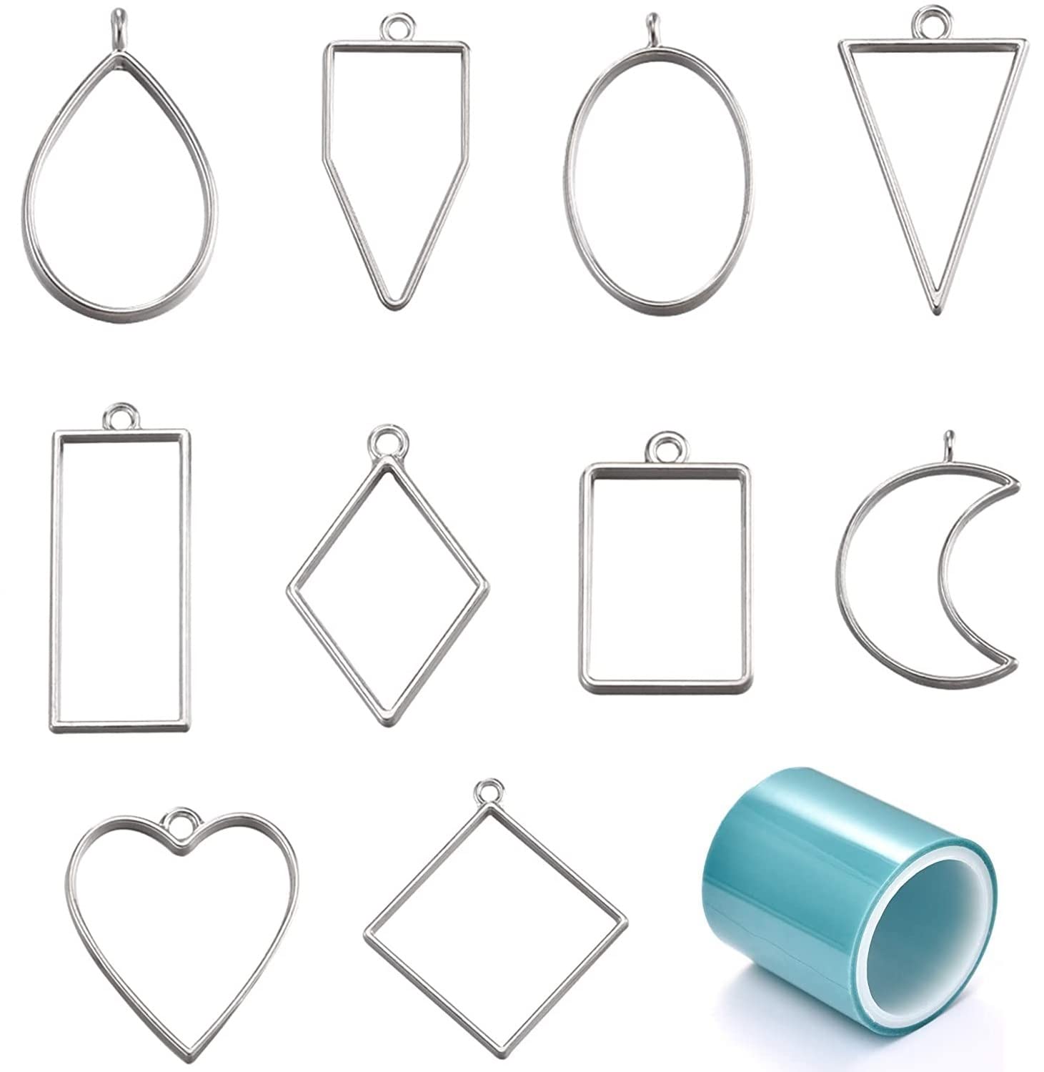 R H LIFESTYLE Rakhi Bezel Design Open Bezel Bracelet Charms for Jewelry Making, Epoxy Resin Rakhi, Bracelet & Keychain DIY Resin Art Mould 10 Pcs Silver with UV Tape