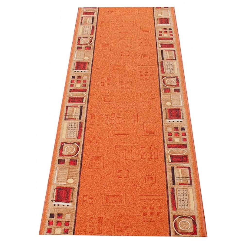 TAPISO Anti Rutsch Teppich Läufer rutschfest Brücke Meterware Modern Orange Rot Beige Figuren Design Meliert Flur Küche Wohnzimmer 100 x 250 cm
