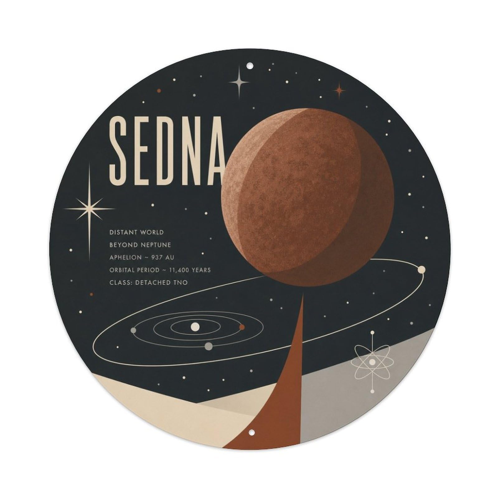 Cosmic Orbit Sedna Dwarf Planet Astral Galaxy Night Sky Metal Tin Sign Plaque Wall Decor for Cafe, Man Cave, Club Bar, Office, Home Garden Round Metal Poster 8x8Inch