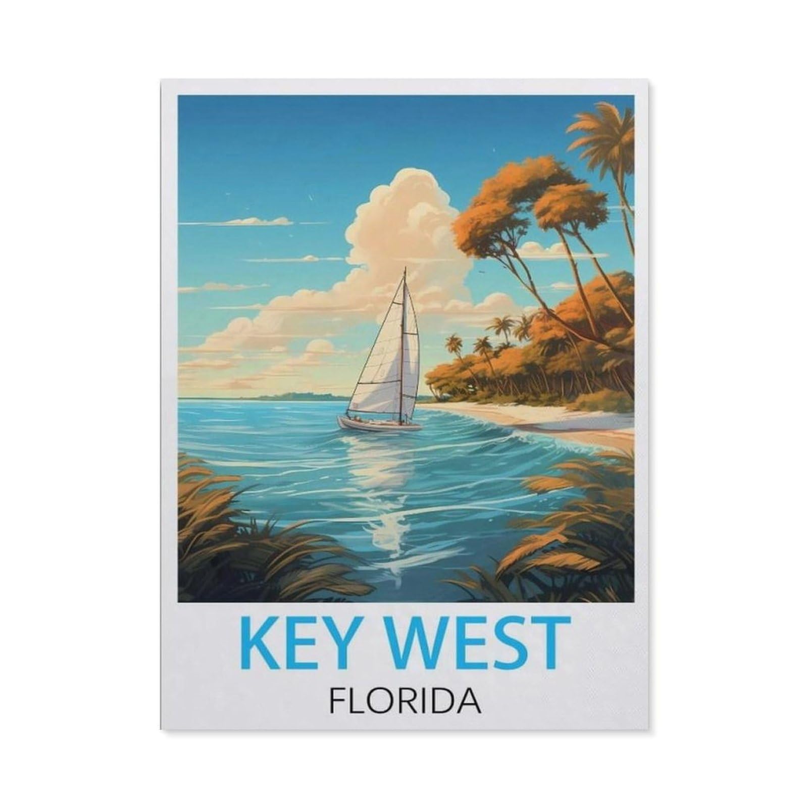 BEAYODKP DIY Diamond Painting，Key West Florida Vintage Travel Poster，Cross Stitch Full Drill 5D Embroidery Mosaic Wall Decor Art（50 x 60 cm/19.68 x 23.62 inches）-BY55