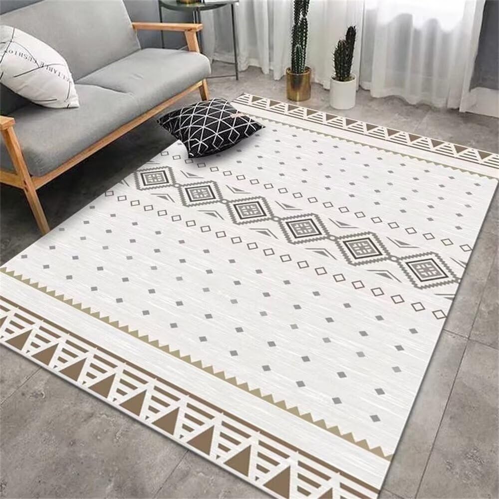 Tapis long couloir 90x180cm gris rétro géométrique et lavable pour bureau