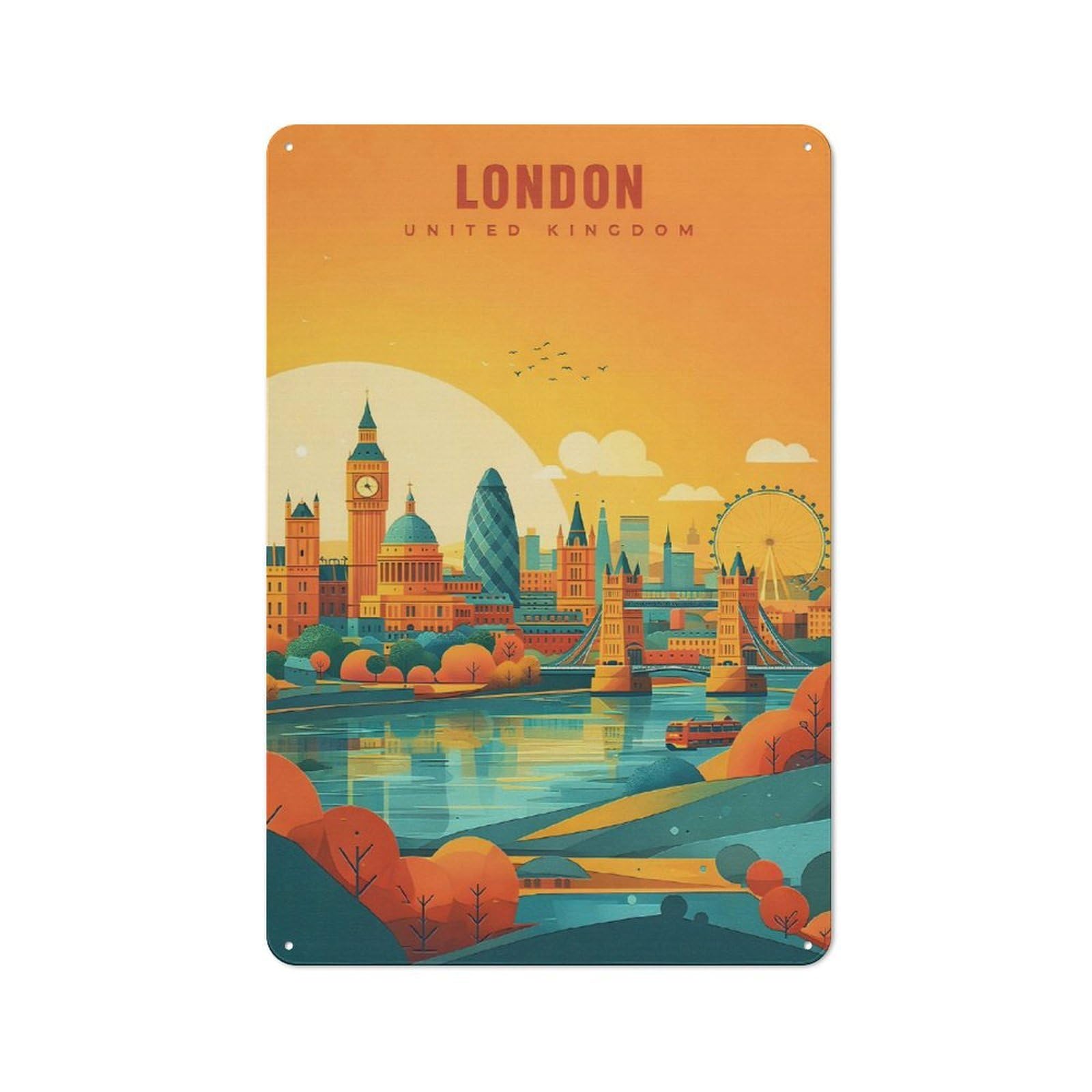 Junmoney Style Metal Sign 30X20cm With London Skyline Travel For Hallway Wall, Retro Decor, Gift For Hallway Decor Lovers During The Christmas Season