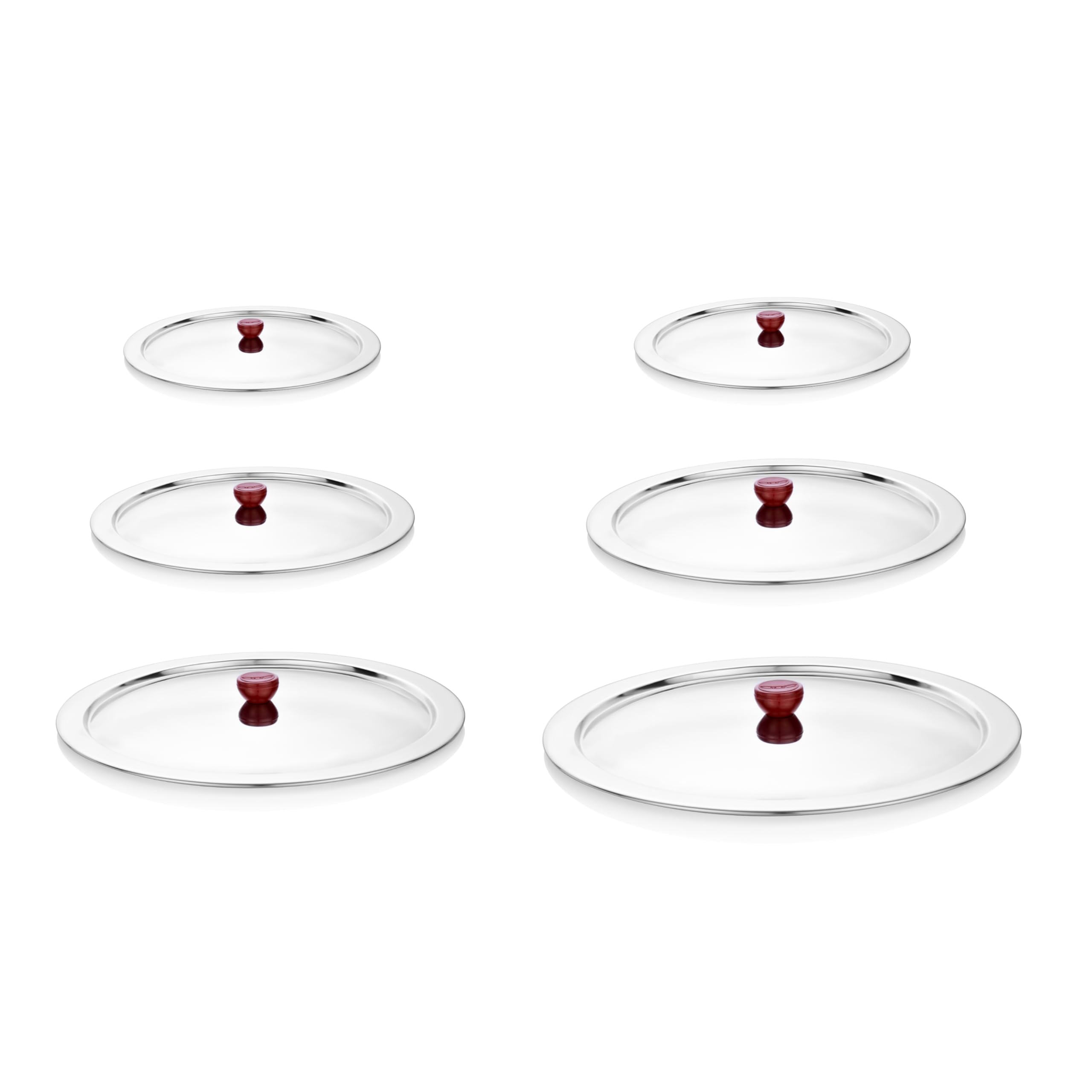Stainless Steel Set of 6 Multipurpose Lid/Cover with Heat Resistant Knob | Size - 15.5/18/21/23/25.5/28.5 cm | Cover for Utensils, Tava, Topes, Kadhai, Pots and Pans