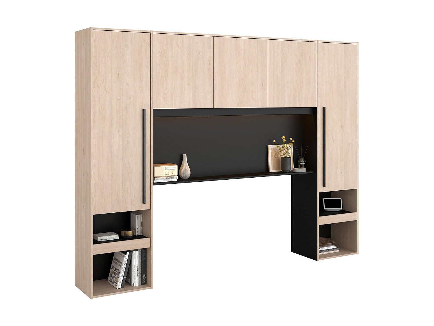 Vente-​unique Ponte letto con portaoggetti, con LED - L265 cm - Colore: le e Nero - VELONA