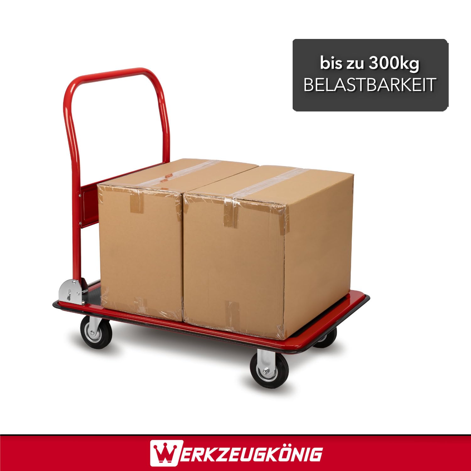 Plattformwagen 300kg Traglast - Transportwagen klappbar - Anti-Rutsch Ladefläche - Vollgummirollen - Außenmaß 91 x 62 cm