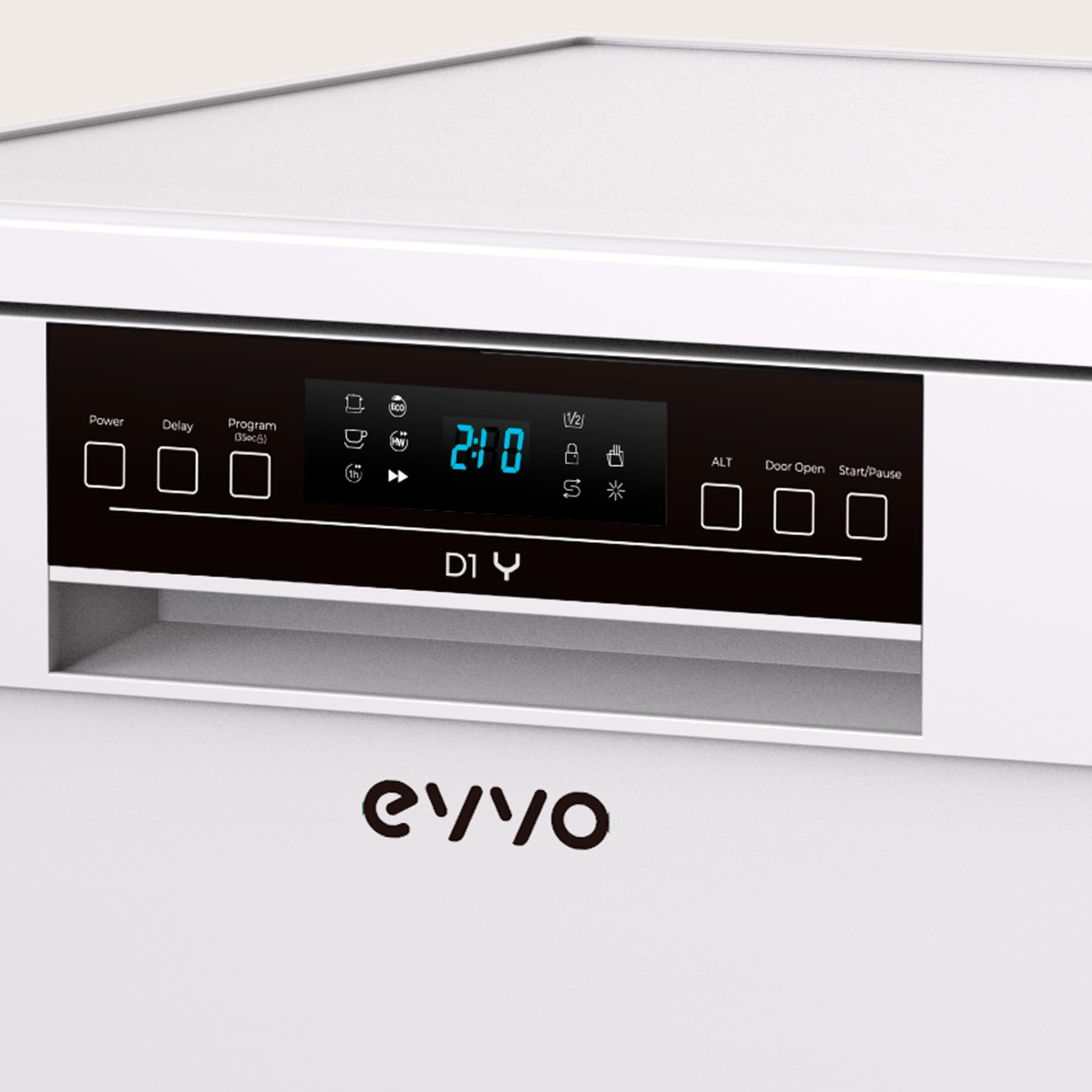 Lavavajillas EVVO D1Y - 60 cm, 13 Servicios, Clase Energética C, 6 Programas, Funcionamiento Silencioso, Apertura Automática, Media Carga, Inicio Diferido 24h, Bloqueo Infantil