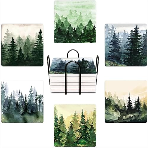 Miniatura 9 de Juego de 6 posavasos para bebidas, color terracota, azul marino, naranja y dorado, arte abstracto moderno, absorbente, redondo, de cerámica, con