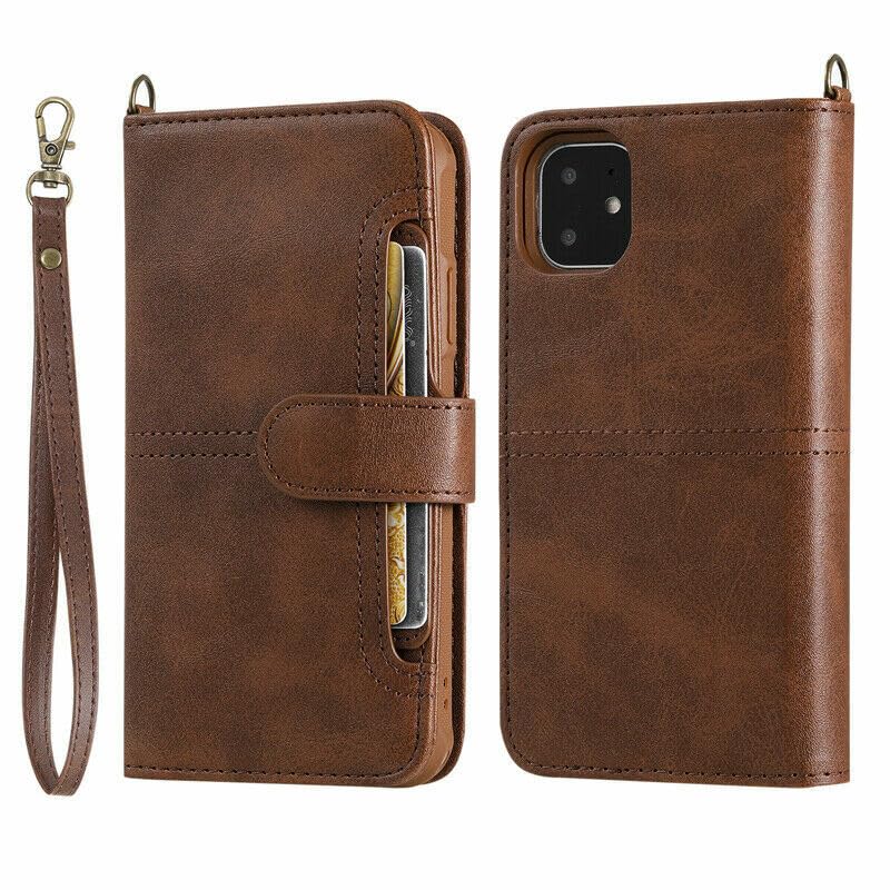 Étui portefeuille en cuir iPhone 13 Pro Max marron pour le quotidien