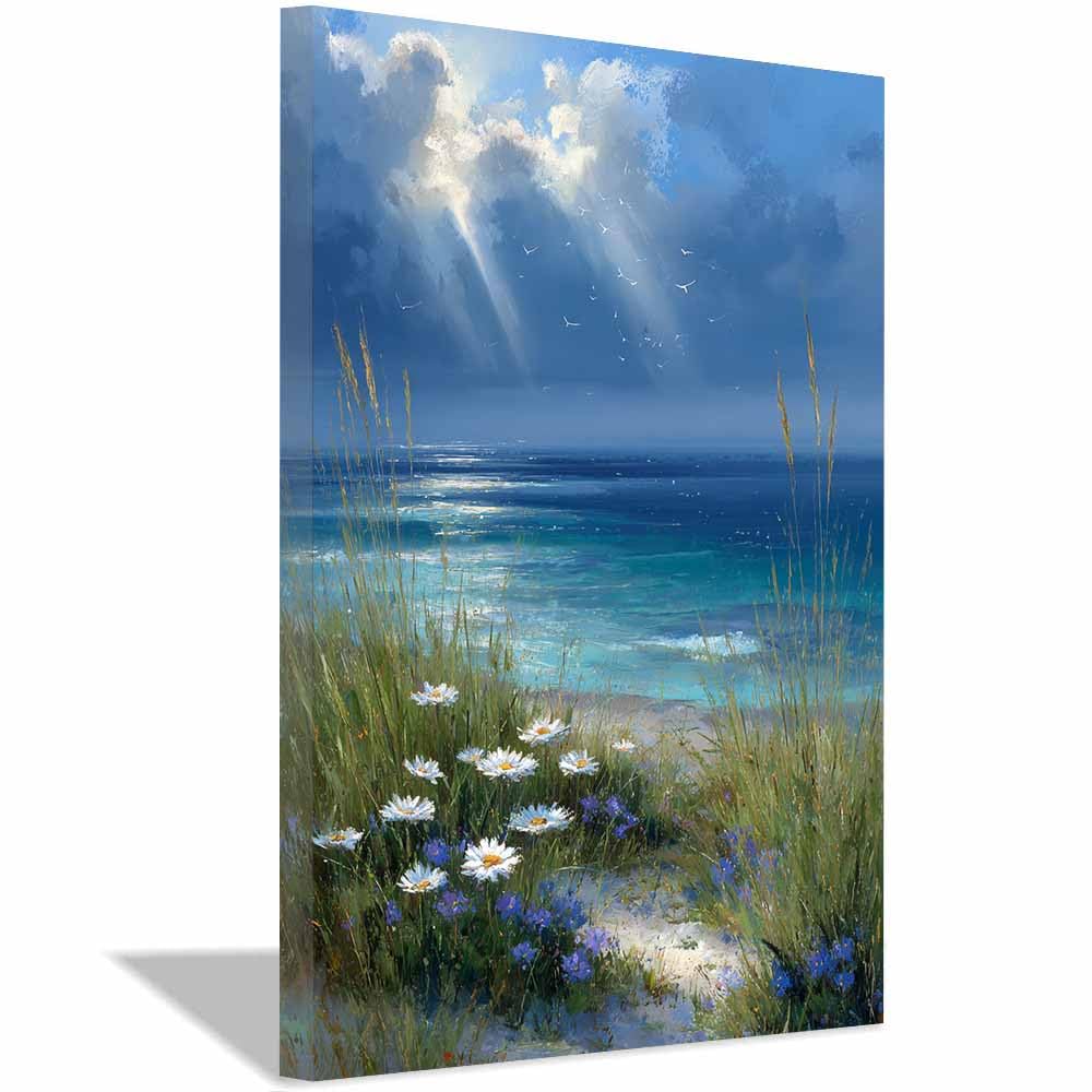 HOQIU Landscape wall art Beaches es Flowers Ocean Views canvas art, art print, house decor, bedroom wall decor above bed, prints for living room.(Multicolor)-70x100cm Framed