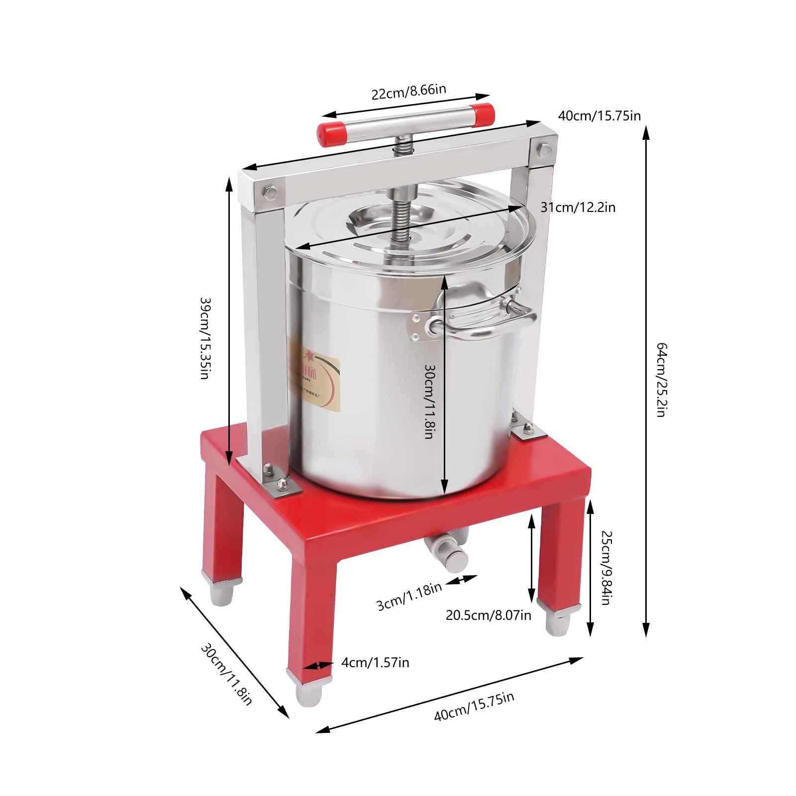 Manual Honey Press Extractor, Stainless Steel Large Bee Honey Press Extractor with 448OZ Basket, Height Adjustable Juice Press Extractor Machine, Household Manual Extractor for Fruit Vegetable Honey