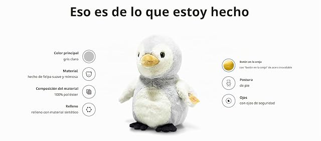 Foto 2 de 5 de Steiff Lio Pingüino gris claro, 21 cm, Soft Cuddly Friends, peluche de pingüino