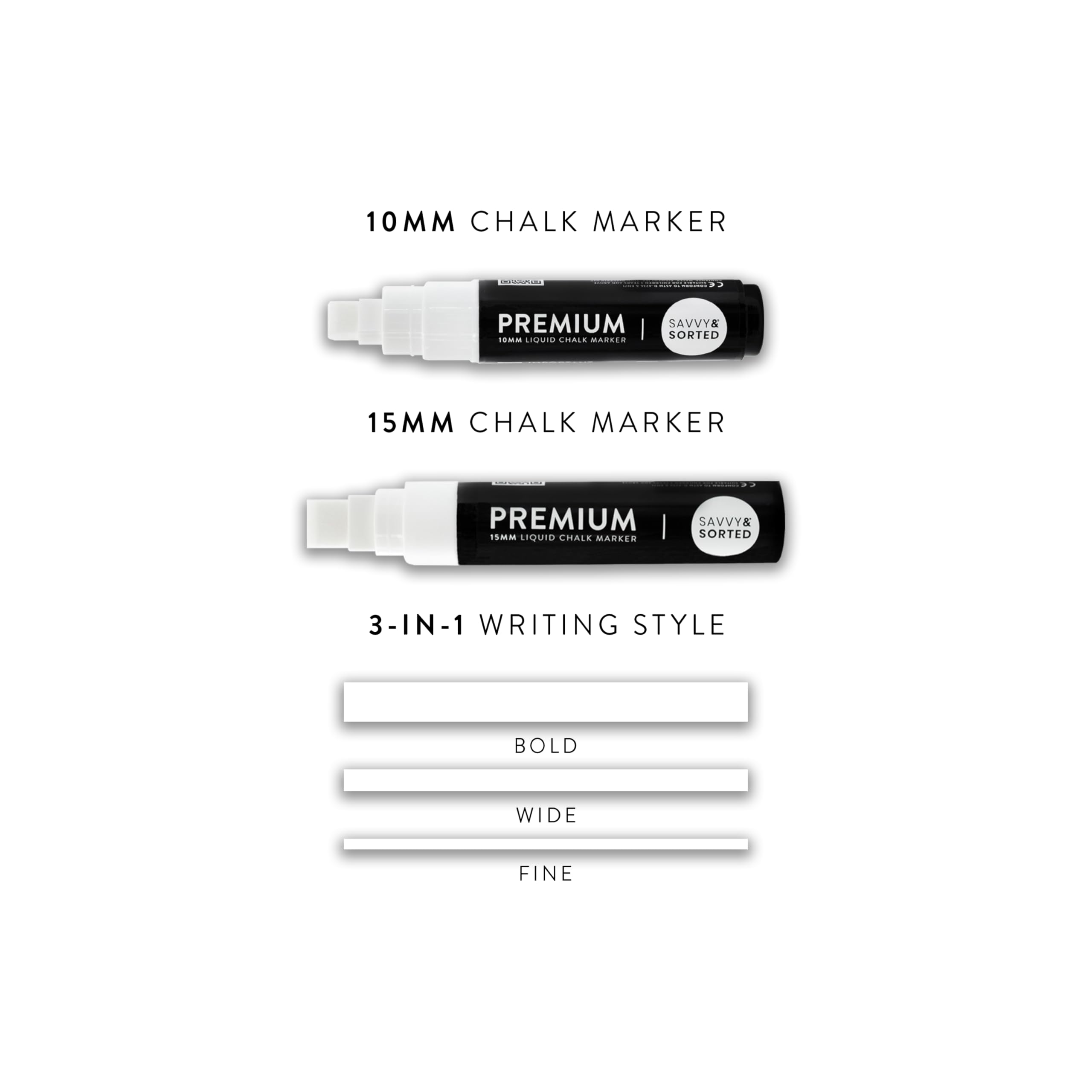 Große weiße abwischbare Kreidemarker, 2 Stück – 10 mm und 15 mm breite Spitze – dicke Kreidetafel-Marker für Kreidetafeln – helle Tinte, leicht zu löschen – perfekt für Bistro-Kreidekunst oder Tafel