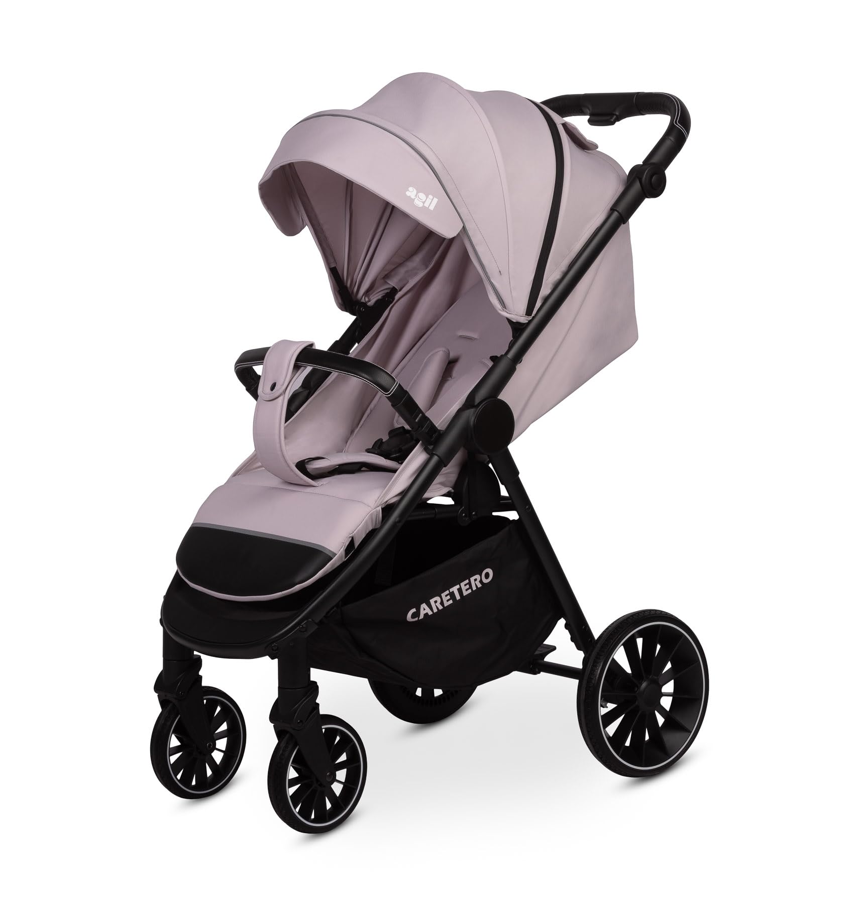 CARETERO - Poussette Agil – Légère avec Dossier Inclinable, Canopy et Panier de Rangement – avec Harnais de Sécurité, Poignée Réglable et Habillage Pluie – Pour tout-petits – Couleur Fumé