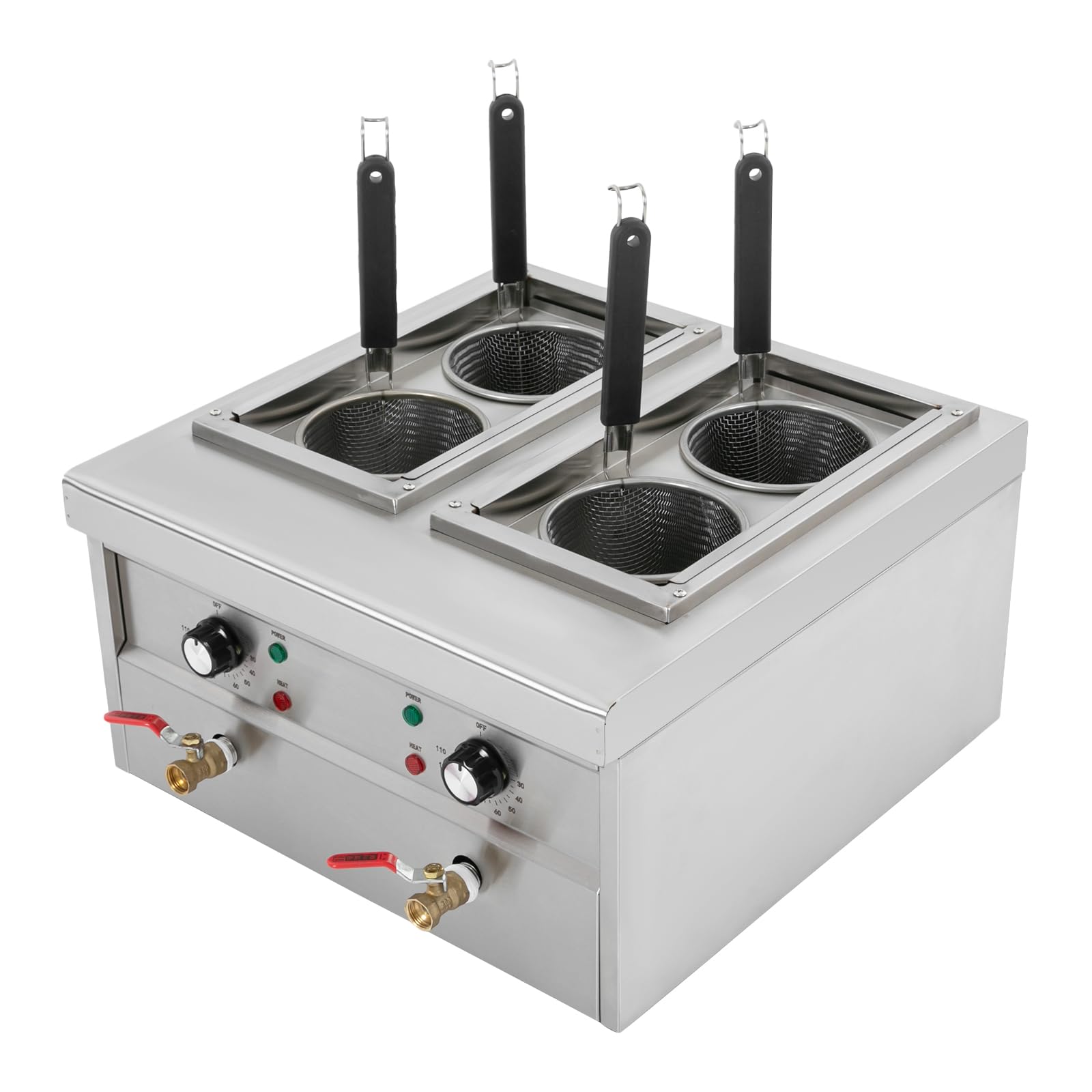 OUKANING Fornello elettrico 4 colino 3800 W, stazione di cottura professionale in acciaio inox, per gastronomia e casa – Macchina per la pasta con rubinetti di scarico Gastro fornello per spaghetti e