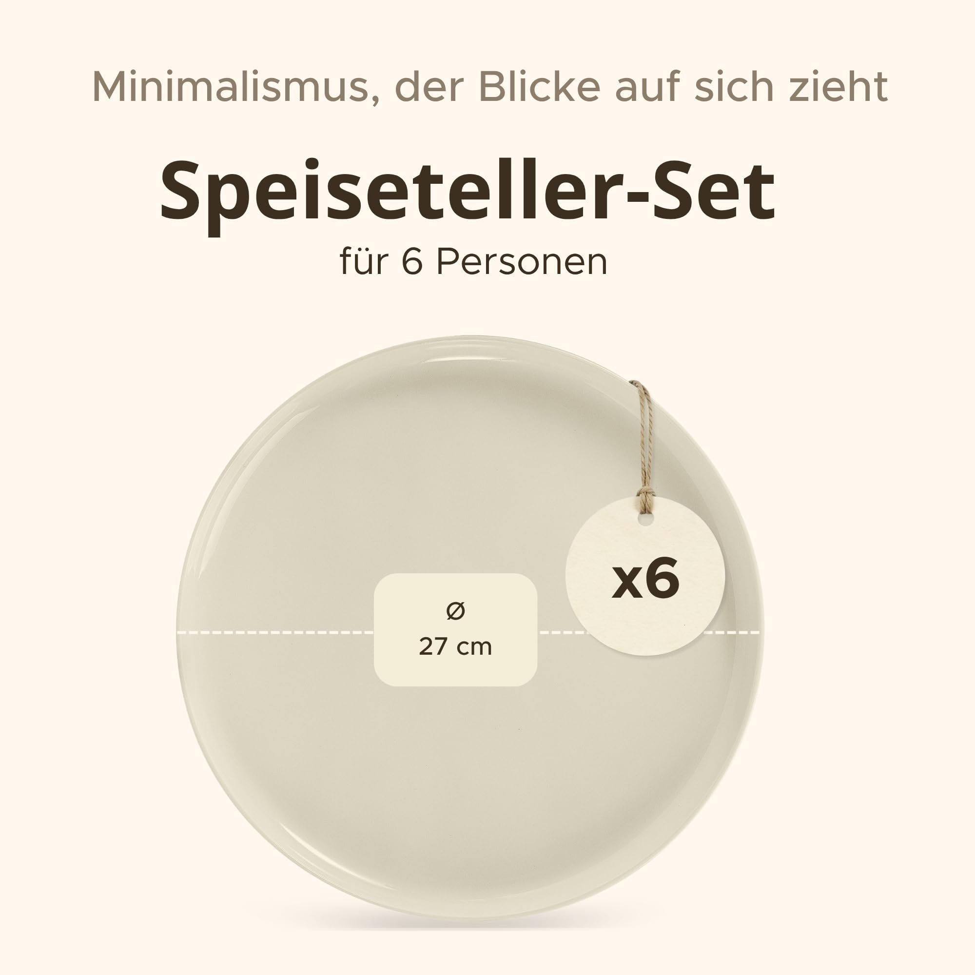 Konsimo. Speiseteller Set für 6 Personen - VICTO Tellerset aus Keramik - Teller Set 6er - Spülmaschinen - Mikrowellengeeignet - Moderne Großer Essteller - 27 cm - Beige
