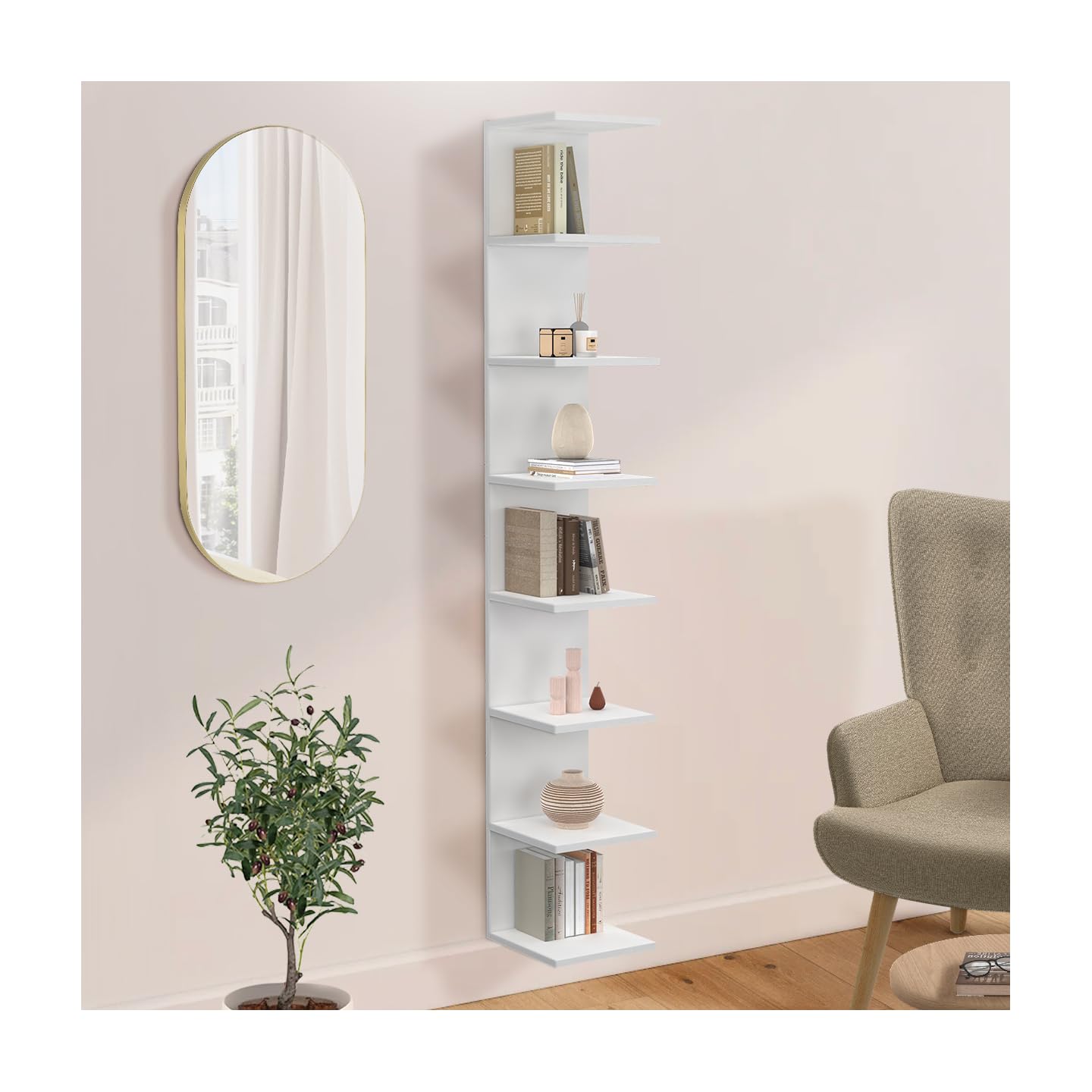 IDMarket - CHIARA scaffale sospeso a doppia posizione, 8 ripiani, bianco 190 cm