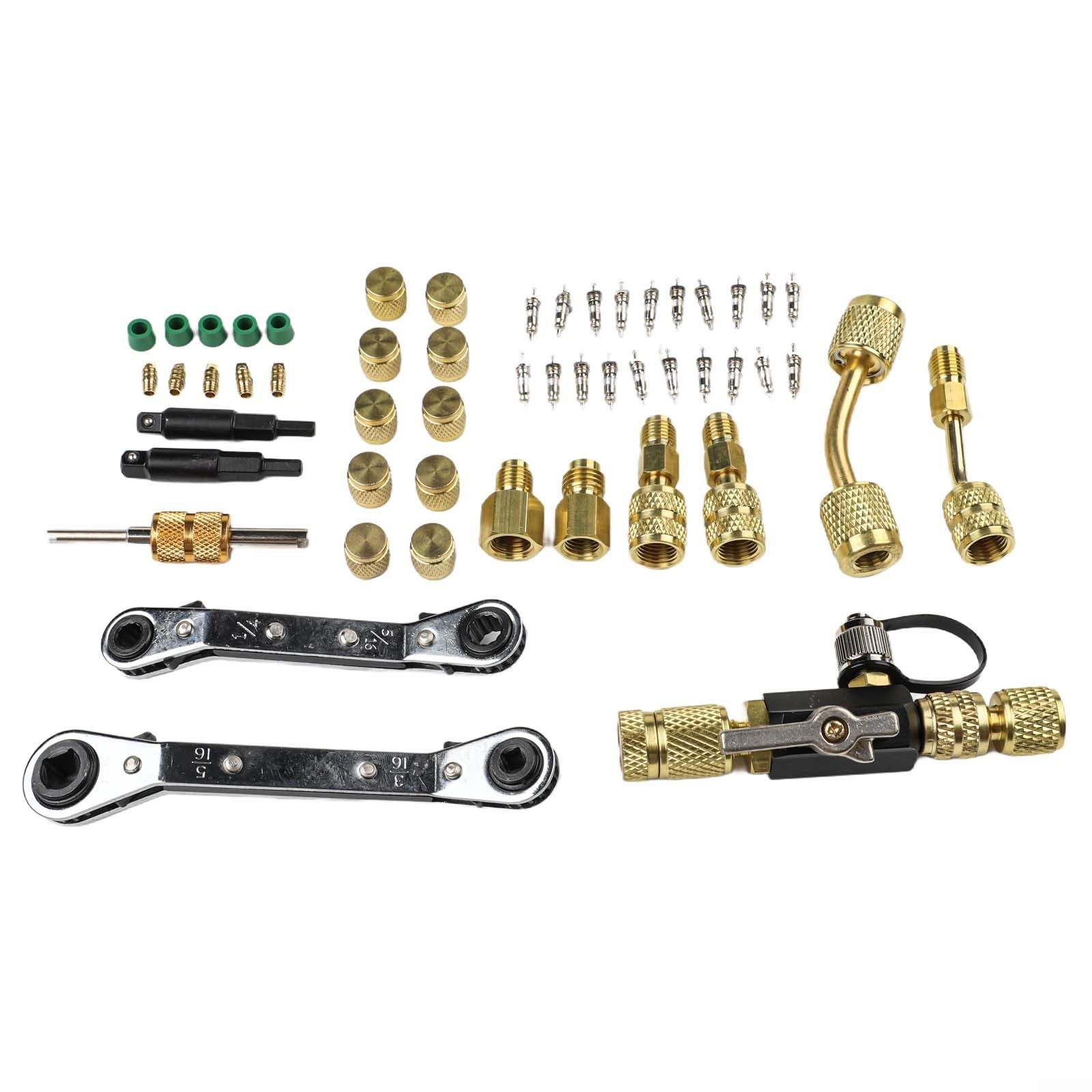 Kit di strumenti per l'installazione di valvole con doppia chiave di riparazione, in ottone, per sistemi di condizionamento d'aria split R22 R12 R410A R32