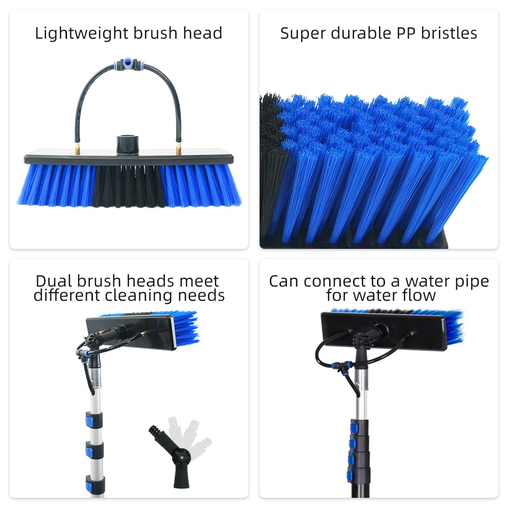 Kit Pulizia Pannelli Fotovoltaici, Estensibile 4.8 Metri, Dispenser di Sapone Integrato, spazzola per la pulizia di finestre, tetto terrazza, impianto