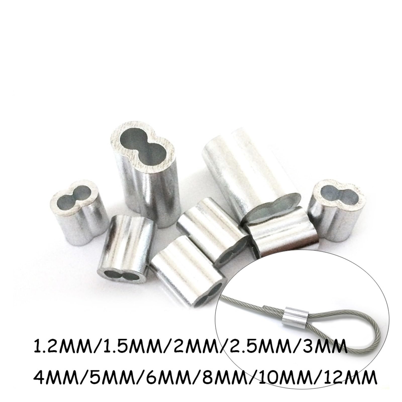 Manicotto a crimpare per funi d'acciaio, Manicotto Manicotto for crimpatura cavi in ​​alluminio, forma 8, anello for crimpatura ghiera a doppio foro(5mm)