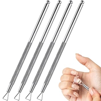 4pcs Stainless Steel Cuticle Pusher Dual-Sided Nail Dotting Pen Metal Dead Skin Remover for Professional Manicure Pedicure Nail Art Care Tools