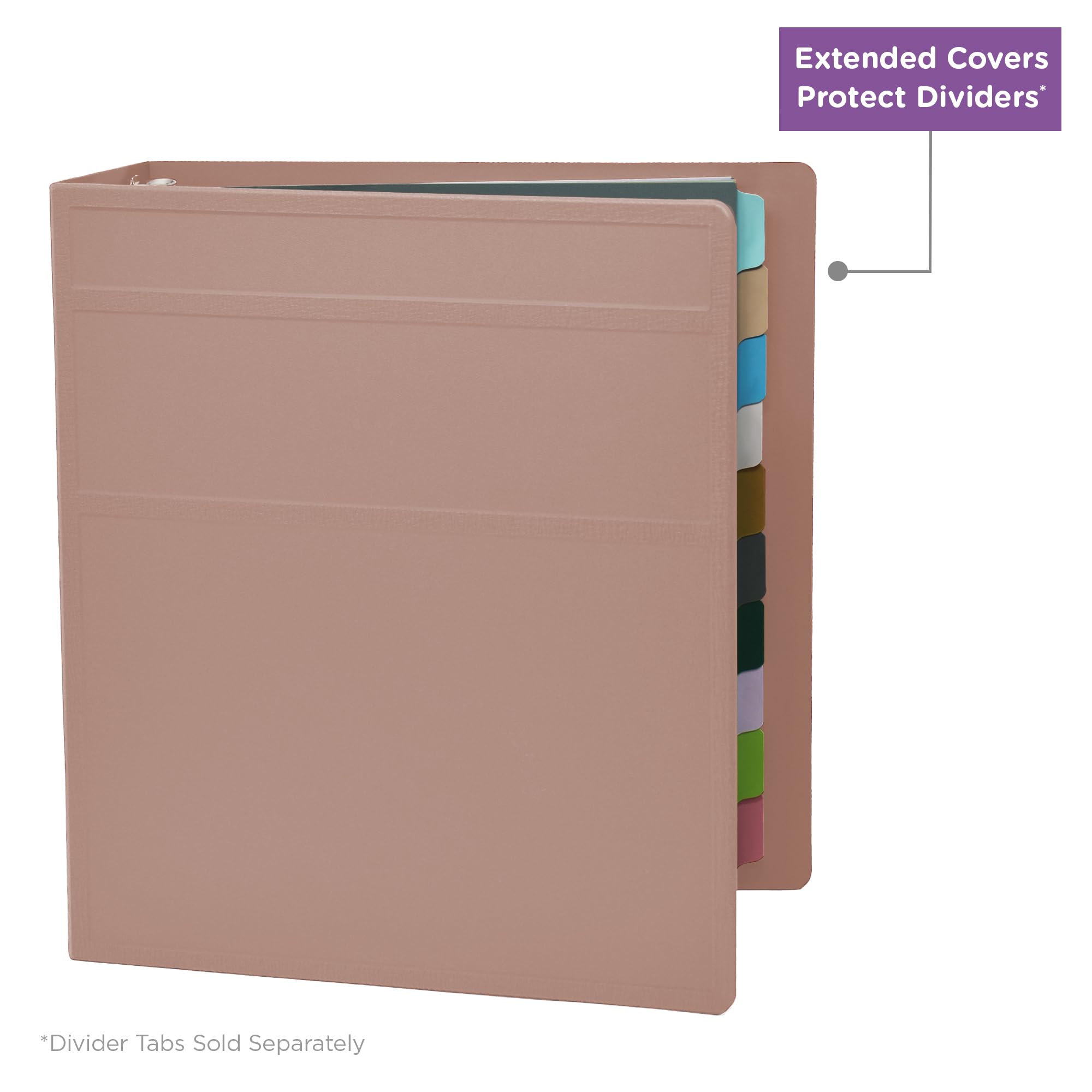 Carstens Raccoglitore a 3 anelli resistente da 7,6 cm, apertura laterale, rosa polveroso, plastica resistente, anelli di precisione senza spazi vuoti, copertura impermeabile, senza tasche, contiene