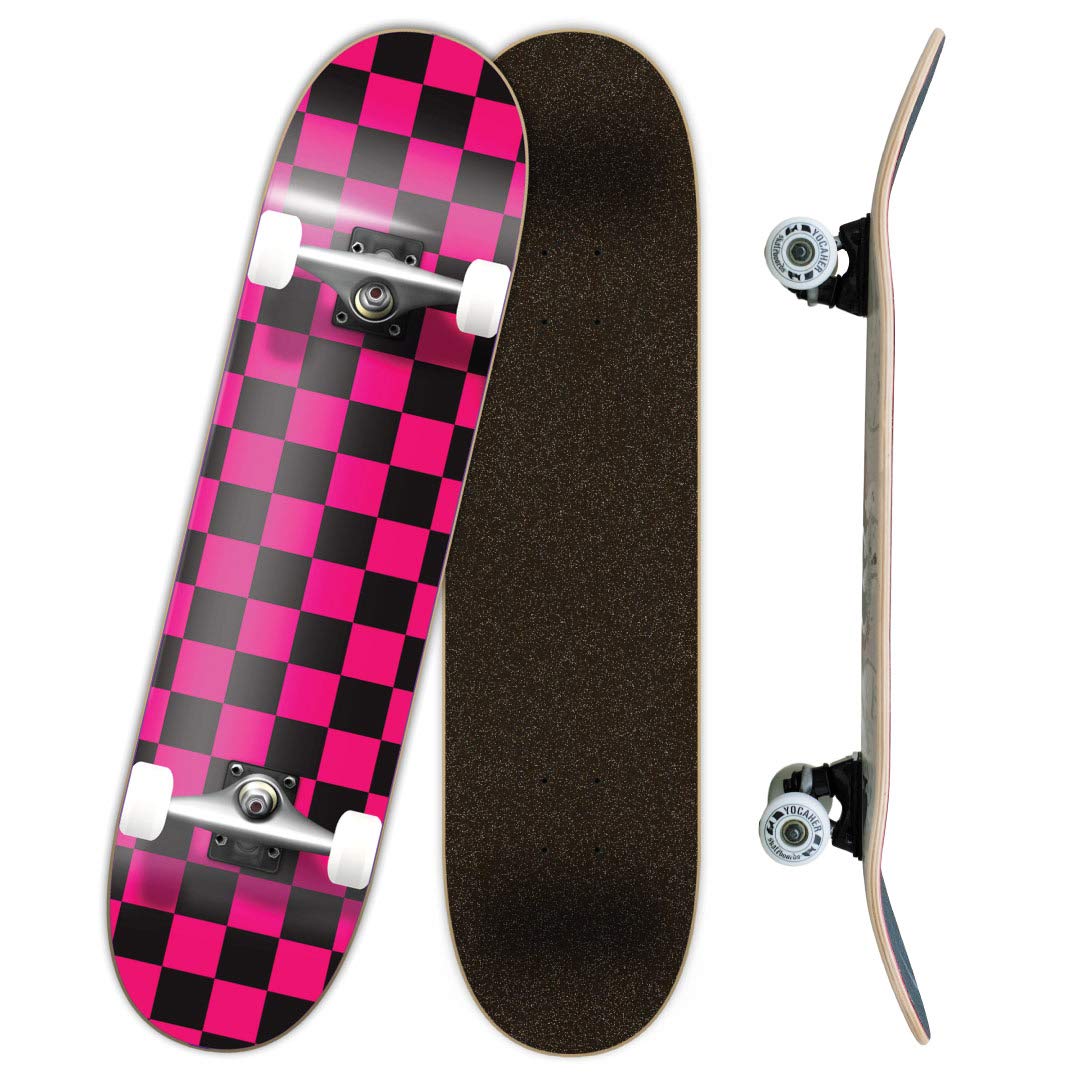 Yocaher Pro Skateboards Blank, Checker, Camo Professional Complete Skateboard 7.75" w/ 7Ply Maple Deck, Aluminum Alloy Truck, ABEC-9 Bearing, 54mm Skateboard Wheels, Concave Cruiser Trick Skateboard