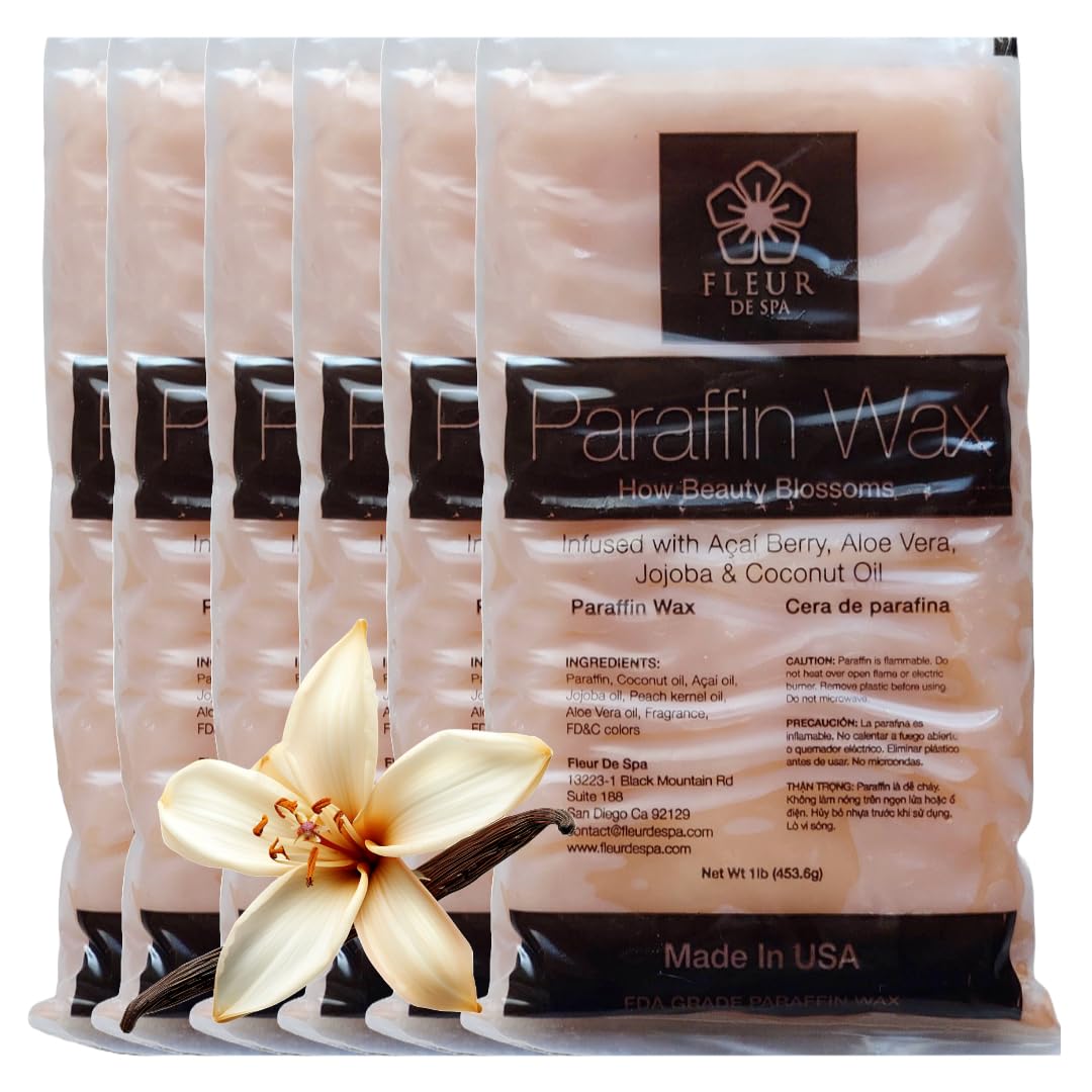 Paraffin Wax Refills 6lb by FLEUR DE SPA – Made in USA – Infused with Coconut & Jojoba Oils – Moisturizing, Hydrating & Soothing for Hands, Feet &