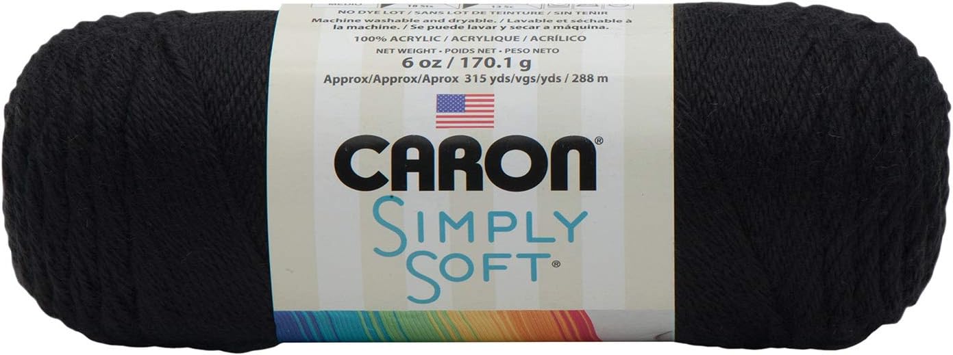 Caron Black, Simply Soft Solids Yarn, Multipack of 12, 12 Pack