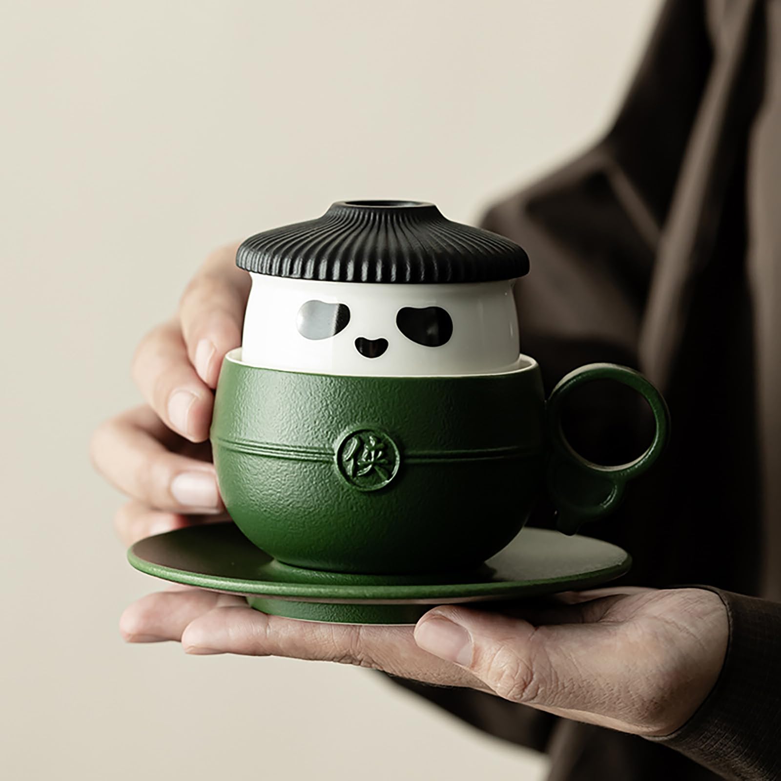 Teetasse, Teetasse, Teetasse mit Teesieb und Deckel, Tee-Ei, Chivalrous National Treasure Panda-Teetasse, Teetasse, Keramik-Teetasse, Kaffeebecher, Wasserbecher (schwarz)