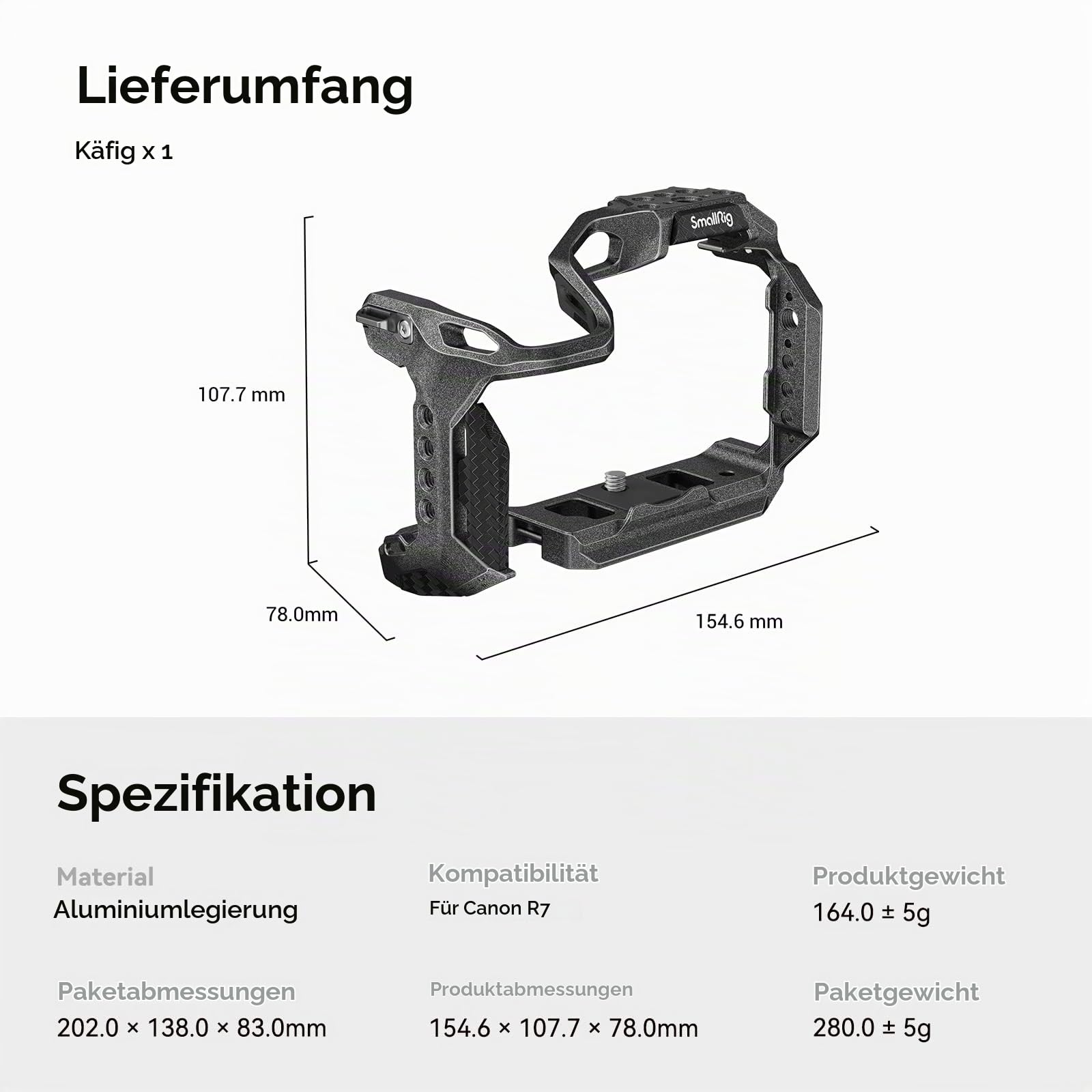 SMALLRIG R7 Cage mit Integrierter Schnellwechselplatte für Arca Standard, Kaltschuh, NATO-Schiene und Gewindelöchern, Formschlüssiger Kamerakäfig, Video-Rig für Canon R7 (Aktualisierte Version) -4003B