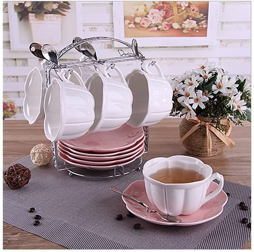 Juego de Tazas de té de Estilo Europeo Juego de Tazas de té Juego de té de la Tarde con Taza y platillo británicos 6 Piezas Tazas de cerámica con Cuchara Taza con platillo