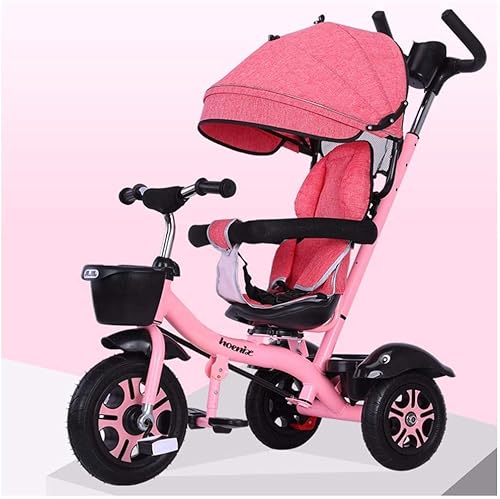 DYCIN Triciciclo plegable para niños pequeños 3 en 1 con asiento cómodo y empuje desmontable asiento giratorio y toldo ajustable juguete para