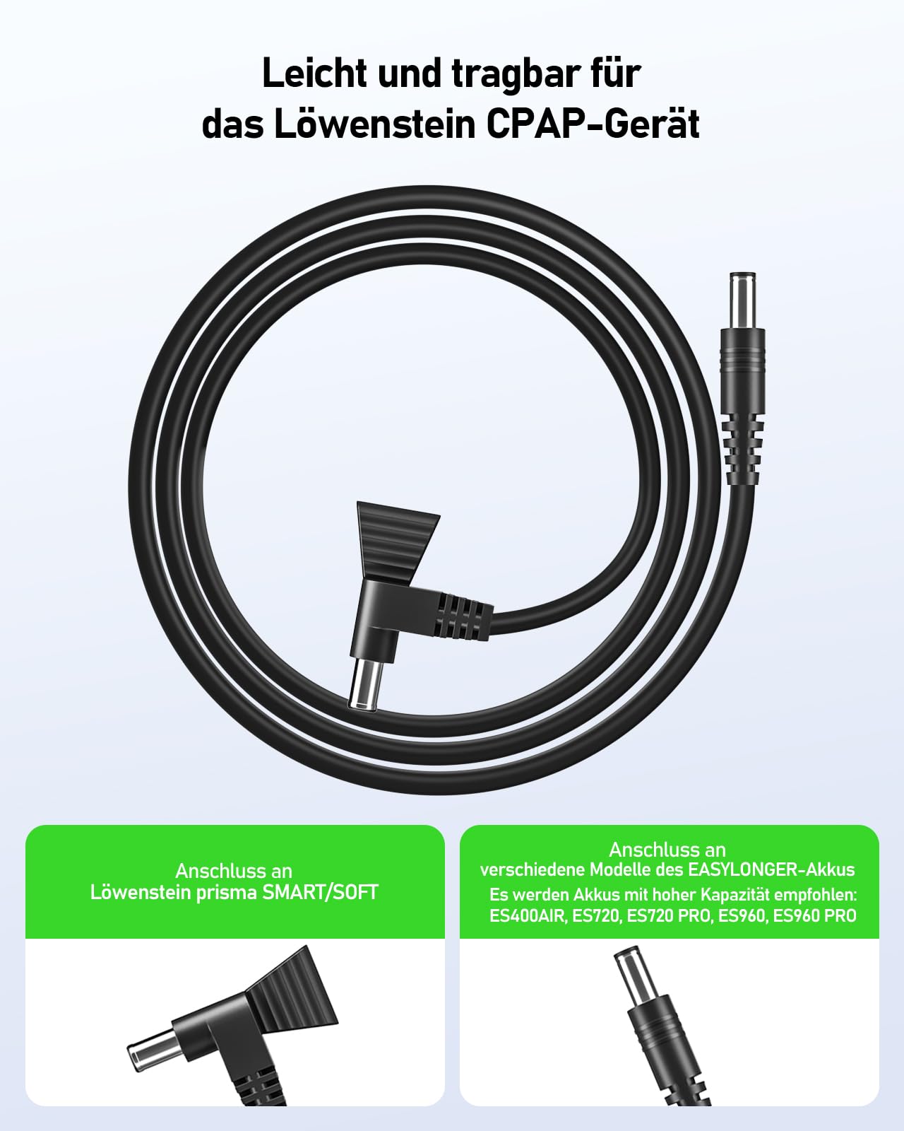 EASYLONGER Ladekabel kompatibel mit Löwenstein Prisma SMART/SOFT DC5521 Netzkabel für CPAP-Geräte CPAP-Kabel für EASYLONGER-Akku (3,28 ft / 100 cm)