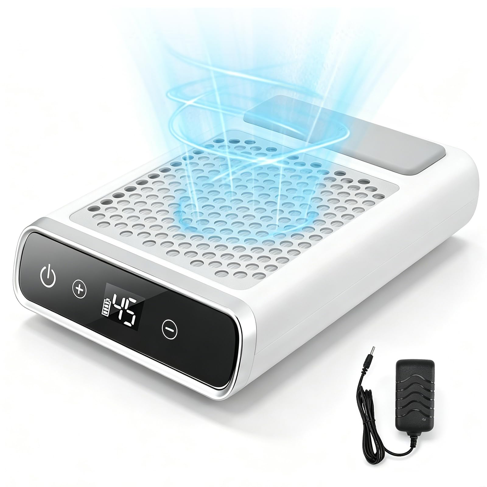Aspirador de uñas Profesional 80W, Recargable Extractor De Polvo Para Uñas, 4500RPM Máquina Recolectora De Polvo De Uñas, Aspirador de Mesa Potente de Velocidad Ajustable para Manicura,Pulido
