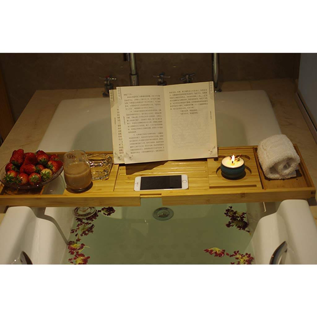 Bandeja de baño Caddy Rack Bandeja de bañera, Caddy de baño de Madera de SPA Ajustable para el hogar con Copa de Vino, Tableta/Libro, Soporte para teléfono Inteligente