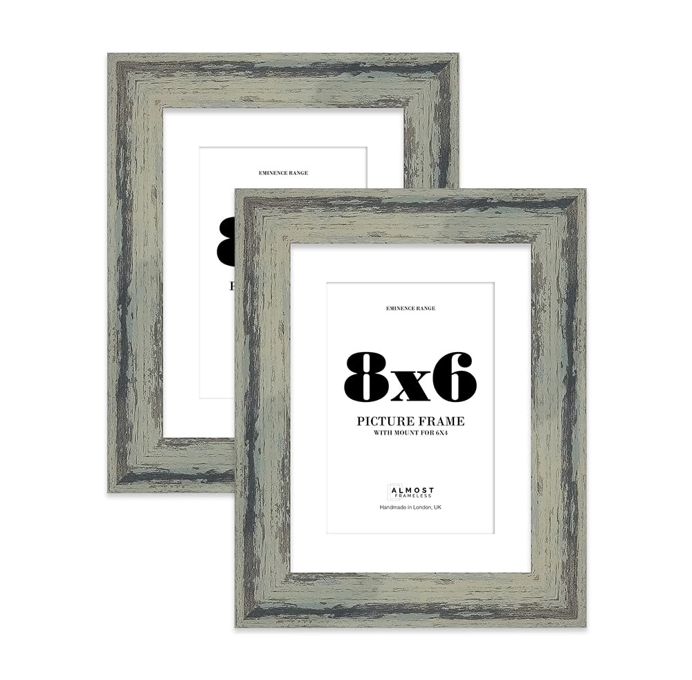 8x6" Distressed Green Picture Frame with 6x4" Mount - Shabby Chic Photo Frame with Distressed Finish, Wall Hooks and Kickstand, 32mm Edge - 2 Pack โ image 1