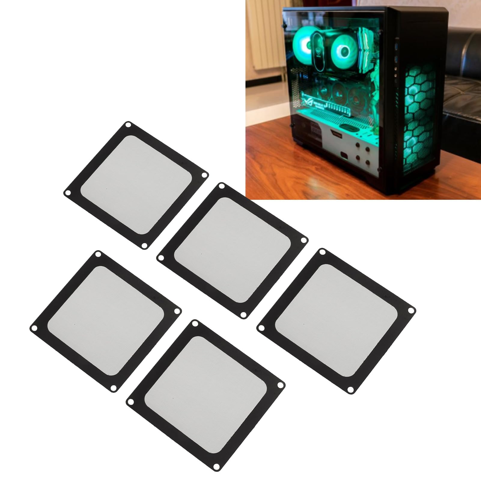 Confezione da 5 Filtri Antipolvere per PC da 90 Mm per Ventola di Raffreddamento del Computer, Copertura Filtro in Rete Antipolvere con Telaio Magnetico