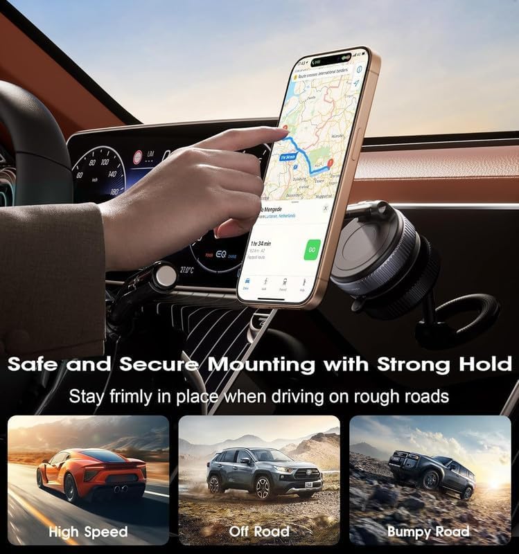 Image of WUTEKU 2026 Upgraded Vacuum Ultra Suction K007 Magnetic Phone Holder, 98LBS Strongest Suction & 2600gf Magnetic for Magsafe Car Mount, 360 Adjustable Foldable Holders for Your Car for All Smartphones