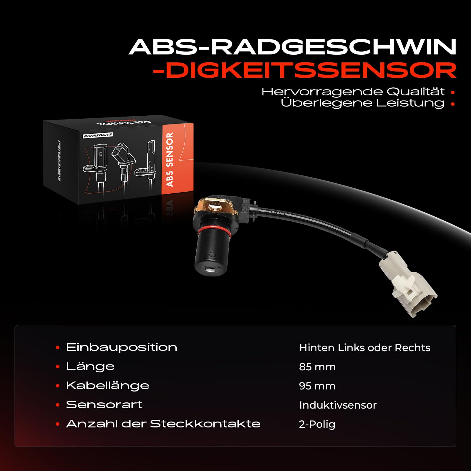 Frankberg Sensore Velocità Ruota ABS Sensore ABS 2-Poli Compatibile con Frontera B U99 Amigo SUV Frontera MK II (B) U99 Replace# 5S7623,0844554