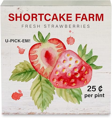 Letrero rústico de madera de fresa, caja de madera de fresa, letrero decorativo de verano, placa de bloque para el hogar, cocina, escritorio, mesa,