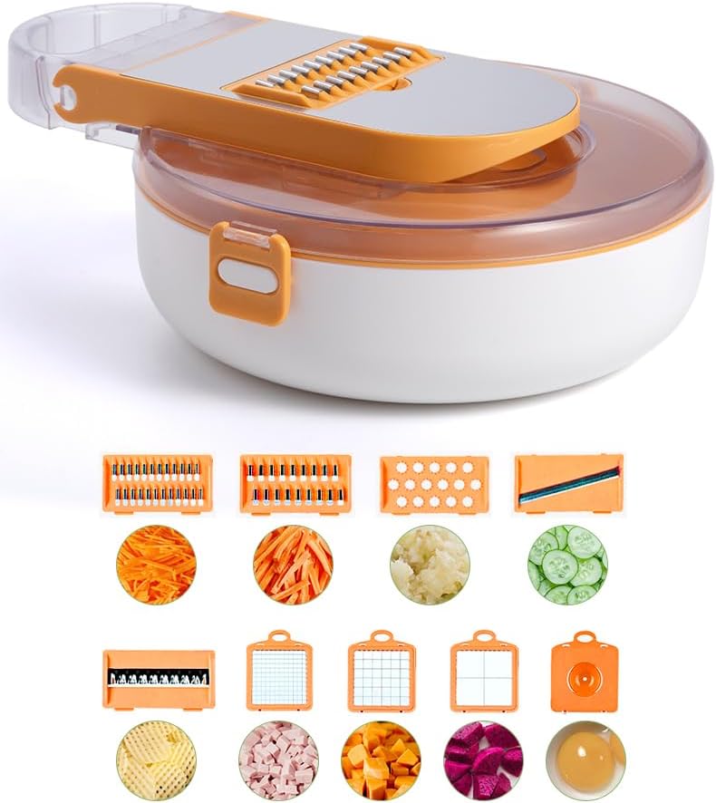 Brigii Vegetable Chopper with 13 Kitchen Gadgets - Mandoline Slicer&Food Chopper&Dicer Cutter; for Onion Chopper, Potato Cutter and Cutting Other Vegetables-Orange