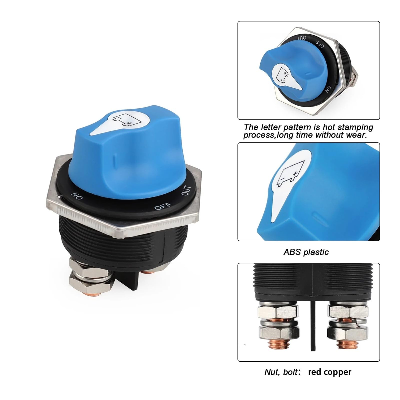Interruptor de batería de coche, 50, 100, 200 y 300 A, azul, desconectador de batería, kit de interruptor de corte for RV, motocicleta, camión, barco(300A)