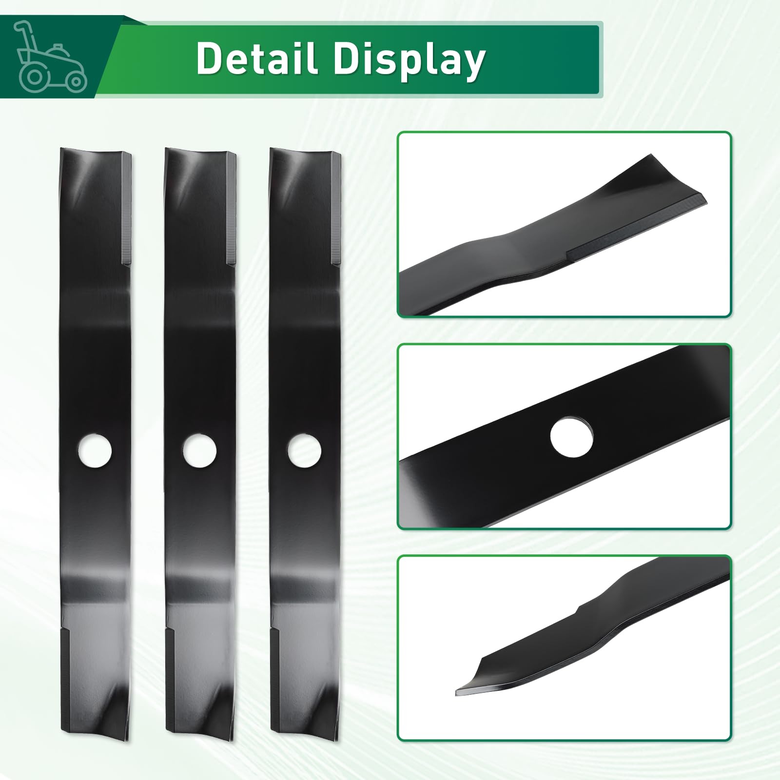 Paquete de 3 cuchillas para cortacésped de baja elevación – Compatible con Ku bo ta RCK60P-781Z de 60 pulgadas – Sustituye a la pieza OEM # K5645-34340