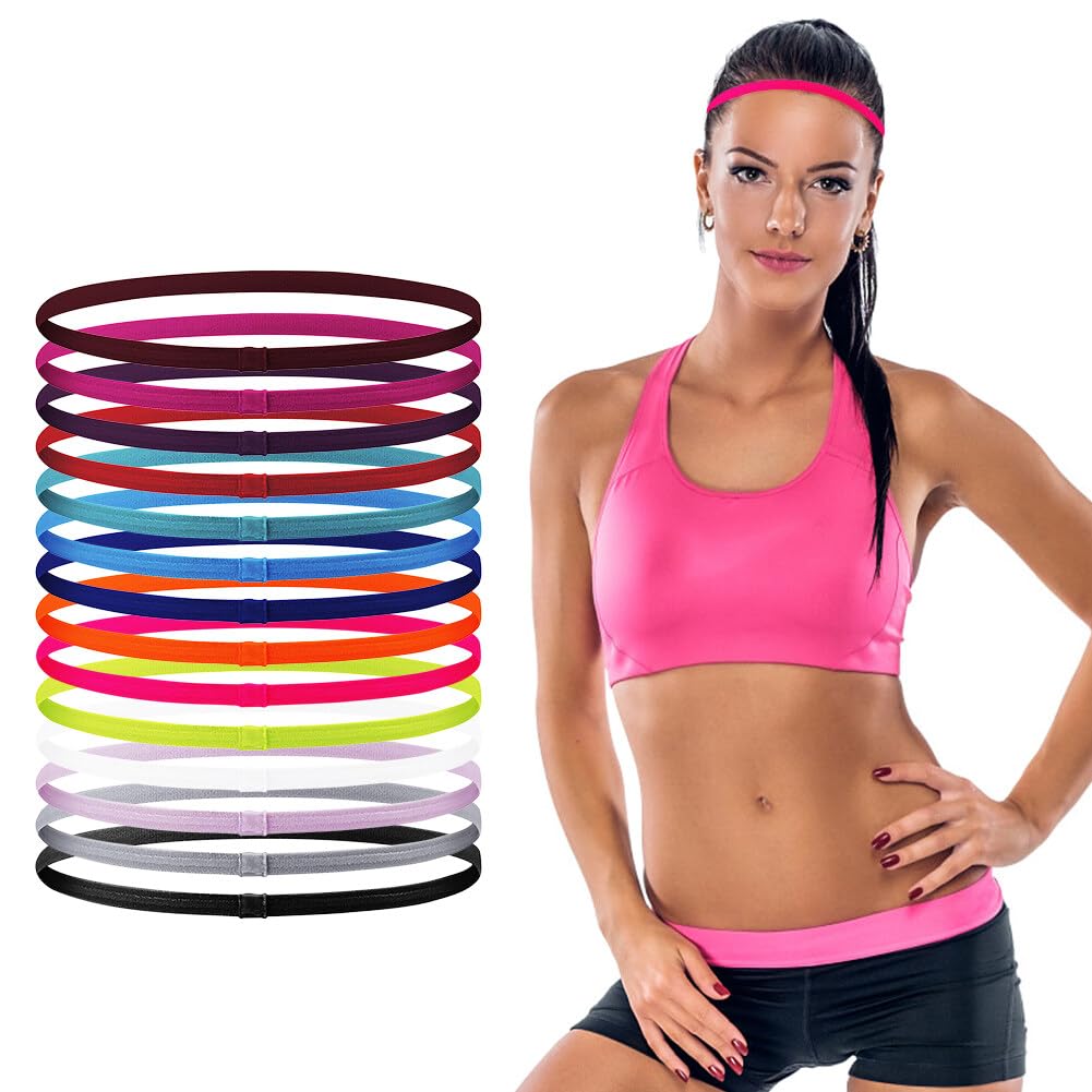 14 Pieces Elastic Sport Headbands Non-Slip Workout Headband Mini Yoga Hair Bands for Women Men Travel Fitness Athletic