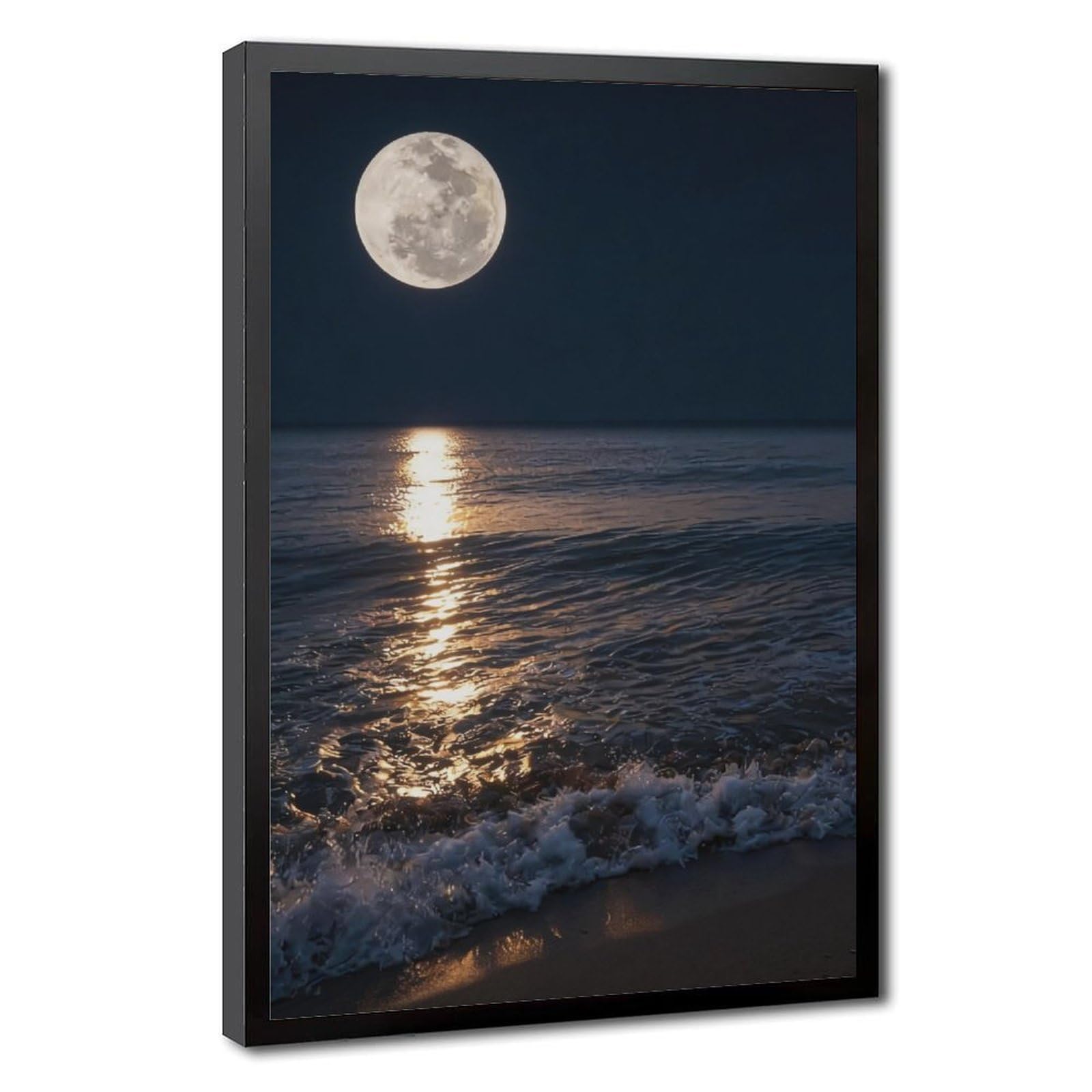 Bareronor Night Ocean And Moon Canvas Poster Bedroom Decor Landscape Office Room Decor Gift 24" L X 36" W