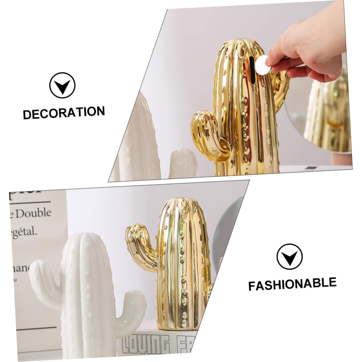 Supvox Nordischer Spardose Kaktus aus Goldener Keramik Einfache Münzaufbewahrung für Wohnzimmer und Schlafzimmer Kreative Dekoration und Praktisches Geschenk